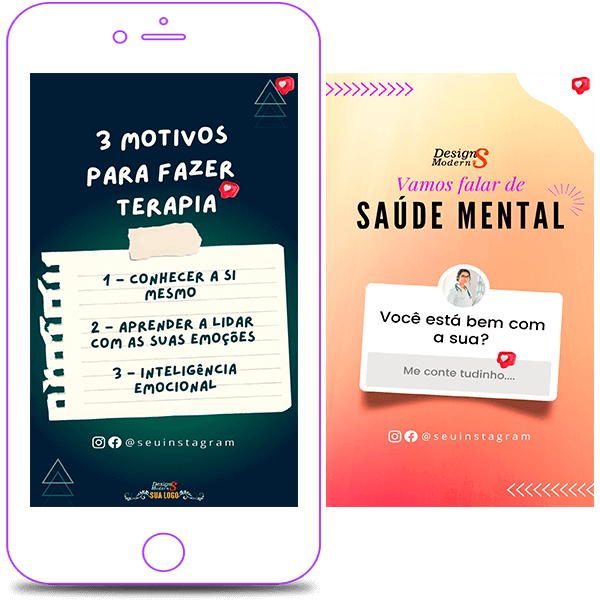 Stories editáveis psicologia para redes sociais