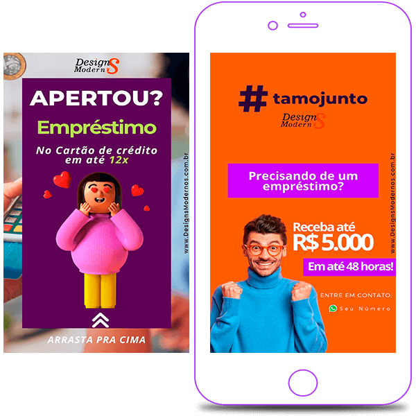 Stories Editáveis de Empréstimo para Redes Sociais