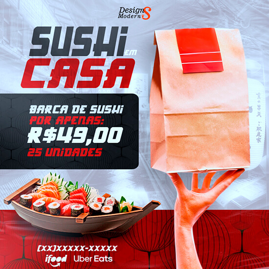 pack de artes editáveis de sushi para redes sociais