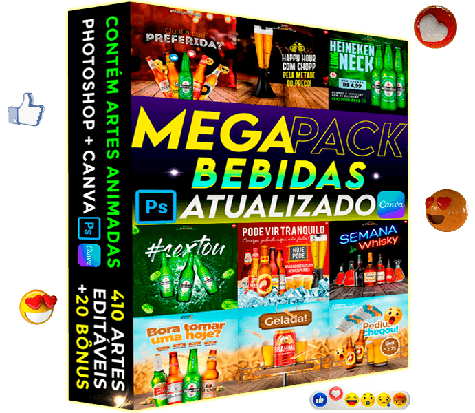 Pack de 410 Artes de Bebidas para Redes Sociais 7 artes de bebidas para redes sociais