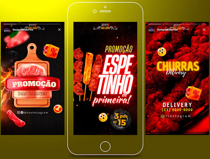 stories editáveis para churrascaria, espetaria e açougue