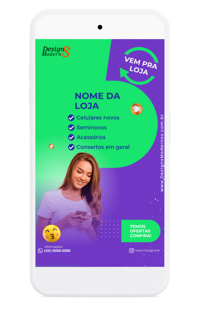 Pack de 100 Artes para Loja de Celular 23 Stories Editáveis para Loja de celular