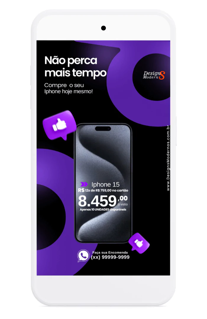 Pack de 100 Artes para Loja de Celular 29 Stories de iphone 15 editável a